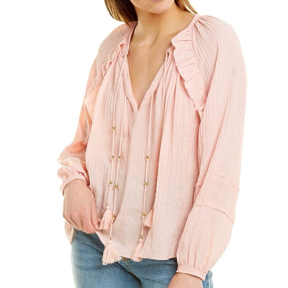 Rebecca Minkoff Charlize Top in Pink Boho Ruffle Front Ties Size S